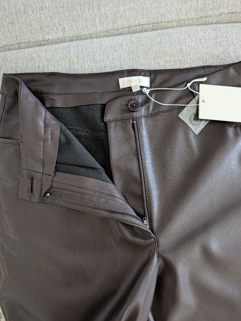 ​Parker Dark Brown Faux Leather Wide Leg Pants Size 8 NWT - Picture 10 of 15